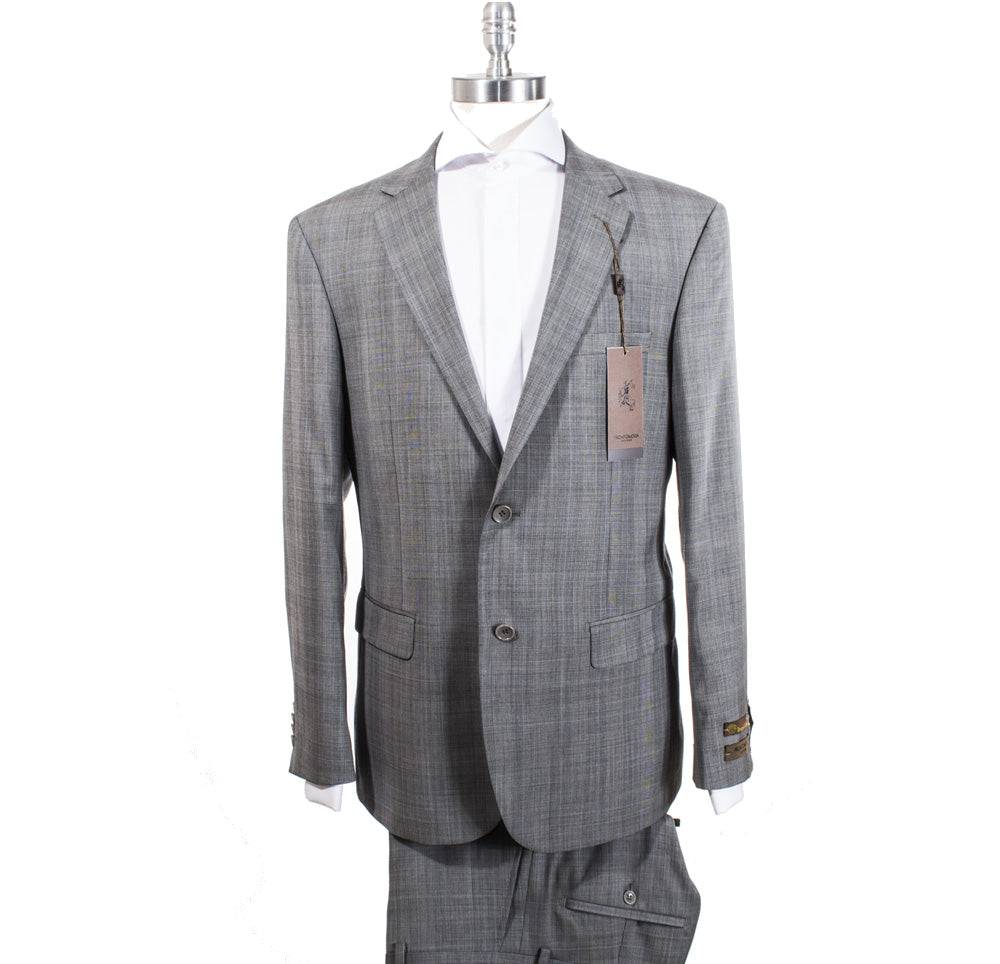 ProntoModa Super 140's Wool Suit Grey Plaid w/ Blue Window Pane 44717