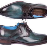 Paul Parkman Turquoise & Brown Medallion Toe Derby Shoes - 6584-TRQ