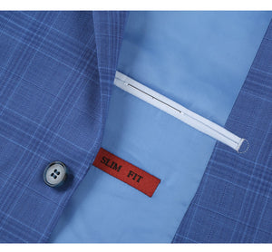 RENOIR Blue 2-Piece Slim Fit Windowpane Check Dress Stretch Suit 293-10