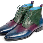Paul Parkman Wingtip Ankle Boots Three Tone Blue Purple Green - 777-BLU-PRP