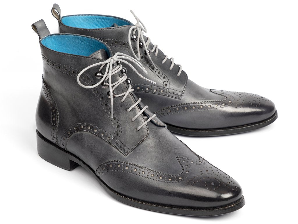 Paul Parkman Wingtip Ankle Boots Gray Hand-Painted - 777-GRAY