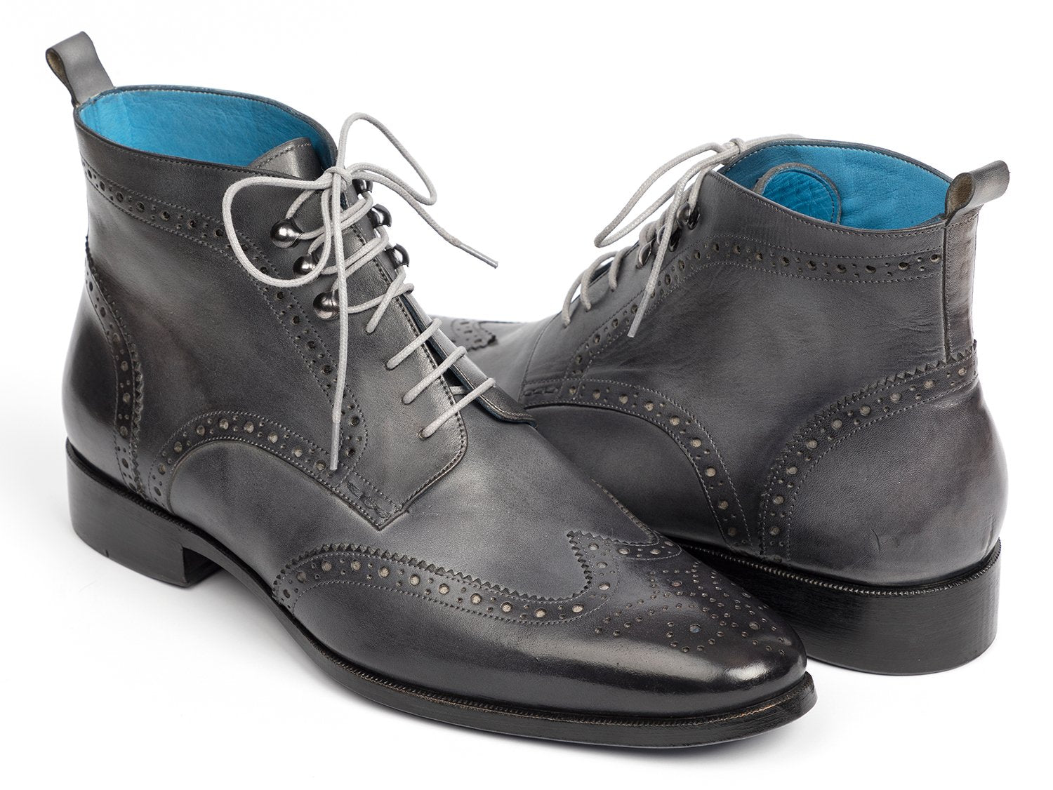 Paul Parkman Wingtip Ankle Boots Gray Hand-Painted - 777-GRAY