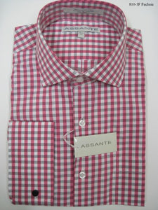 Assante Couture Pink Plaid Spread Collar W/ French Cuff (810-3F) (15.5 4/5)