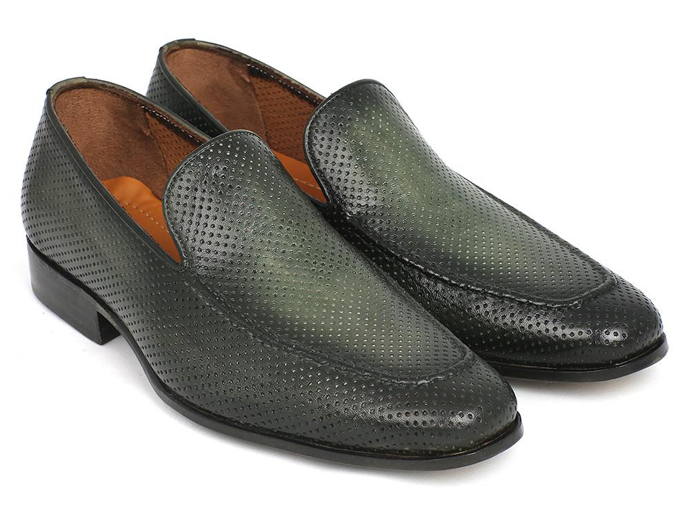 Paul Parkman Perforated Leather Loafers Green - 874-GRN