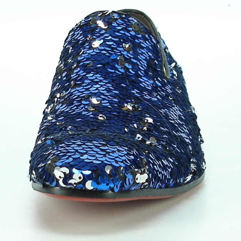 The FI-7102 Blue Sequins slip-on from Fiesso by Aurelio Garcia glistens brilliantly against a clean white background.