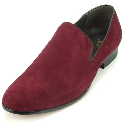 A single FI-7216 Burgundy Suede loafer by Fiesso, featuring a slight heel, elegantly displayed against a white background.