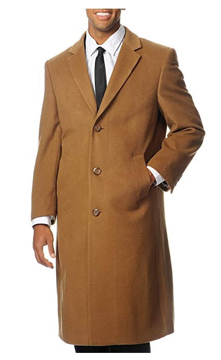 Prontomoda Men's Single Breasted Luxury Wool/Cashmere Full Length Topcoat CAMEL