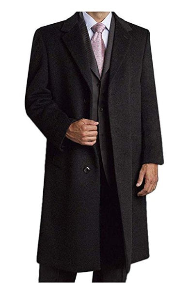 Prontomoda Men's Single Breasted Luxury Wool/Cashmere Full Length Topcoat CHARCOAL