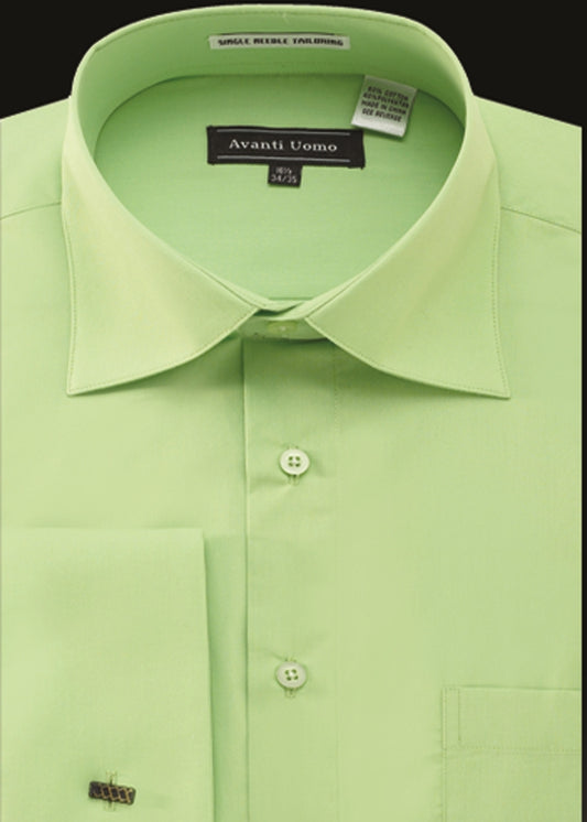 Apple Green men's dress shirt featuring a pointed collar and long sleeves, with the "AVANTI UOMO" brand label visible beneath the collar.