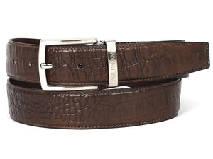 Paul Parkman Crocodile Embossed Calfskin Leather Belt Hand-Painted Brown - B02-BRW