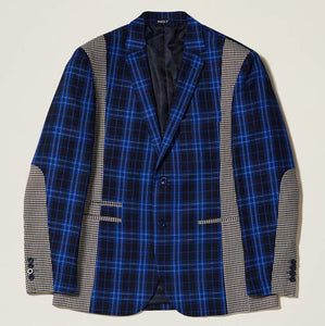 Inserch Plaid with Mini-Houndstooth Combo Blazer BL256-13 Royal Blue