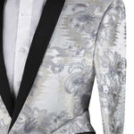 Vinci Slim Fit Embroidered Shawl Lapel with Bow Tie Jacket (Silver) BSF-13