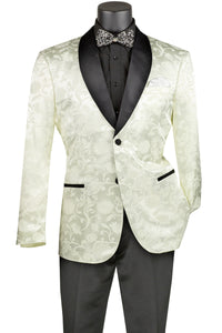 Vinci Slim Fit Silky Jacquard Fabric Sport Coat (Ivory) BSF-18