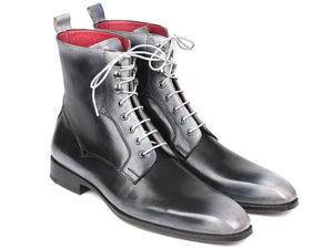 Paul Parkman Gray Burnished Leather Lace-Up Boots - BT535-GRY