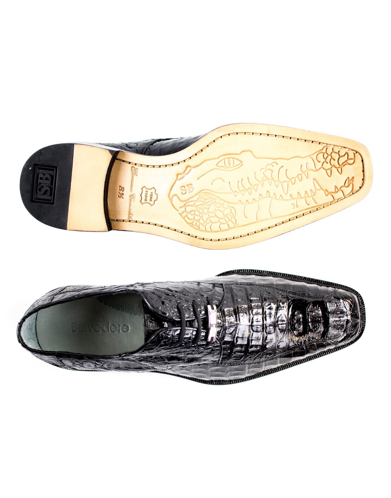 Belvedere - Chapo, Genuine Hornback Crocodile Dress Shoe - Black - 1465