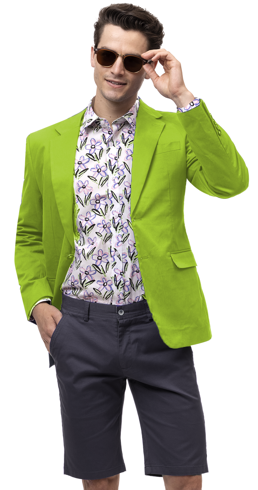 Detailed size guide for the EJ Samuel Lime Solid Chino Blazer CHJ01, including information on sizes 34 to 56. Measurements provided cover back length, shoulder, chest, waist, bottom, armhole, sleeve opening, and sleeve dimensions.