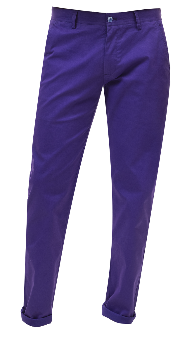 EJ Samuel Purple Chino Long Pants CHL01 for men, featuring a button and zip closure, belt loops, and rolled cuffs.