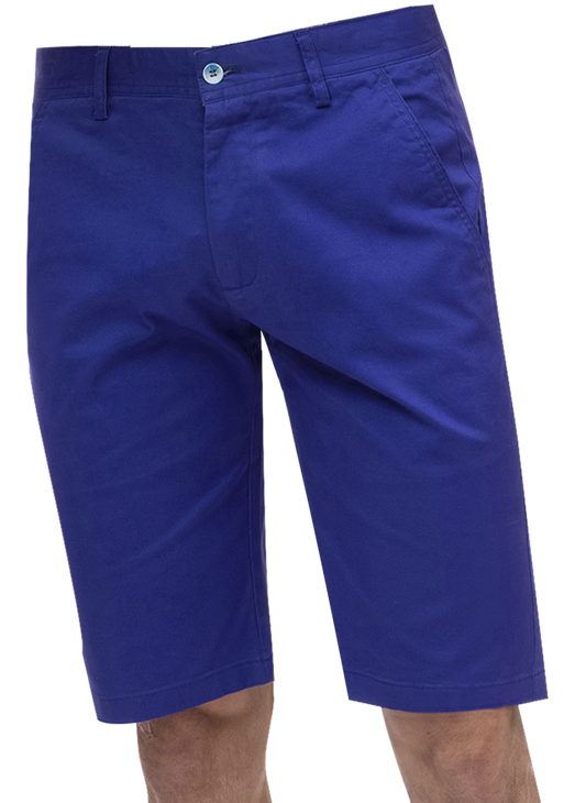 A person wearing the EJ Samuel Royal Chino Short Pants CHS01, featuring a knee-length design with a button and zipper closure.