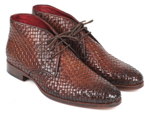 Paul Parkman Brown Woven Leather Chukka Boots - CK82WVN