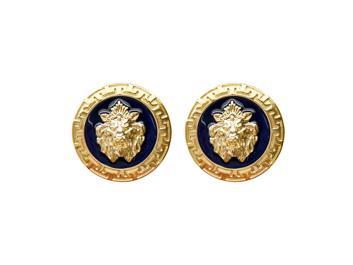 Emilio Franco Couture presents these elegant gold and black circular cufflinks, featuring a distinguished raised lion's head design.