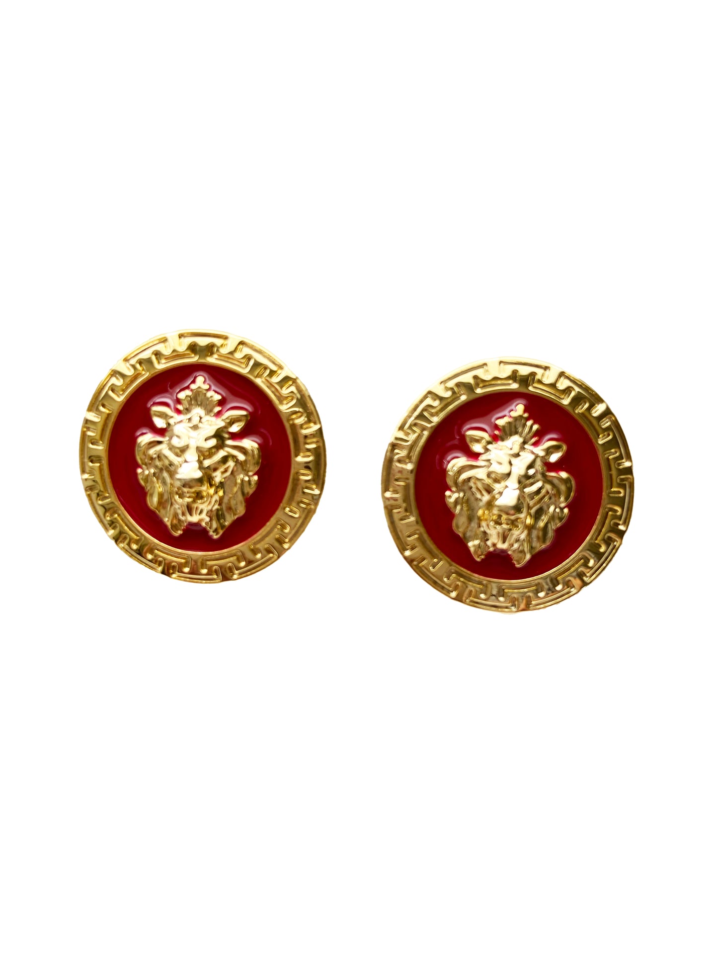 Emilio Franco Couture presents these elegant gold and black circular cufflinks, featuring a distinguished raised lion's head design.