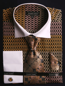 Avanti Uomo French Cuff Dress Shirt DN61M Black/Pink/Mustard