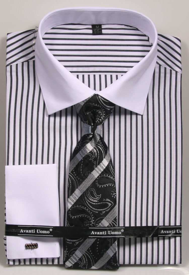 Avanti Uomo French Cuff Dress Shirt DNS02 Black (Slim Fit)
