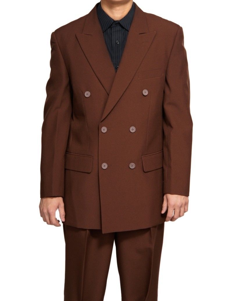 Vinci Regular Fit Double Breasted 2 Piece Suit (Brown) DPP
