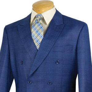 Vinci Regular Fit Double Breasted Glen Plaid 2 Piece Suit (Blue) DRW-1