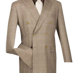 Vinci Regular Fit Double Breasted Glen Plaid 2 Piece Suit (Tan) DRW-1