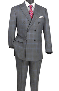 Vinci Executive 2 Piece Double Breasted Windowpane Suit (Charcoal) DRW-2