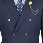 Vinci Executive 2 Piece Double Breasted Windowpane Suit (Navy) DRW-2