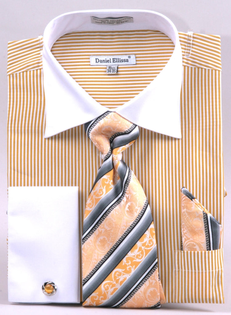 Daniel Ellissa Two Tone French Cuff Dress Shirt DS3775P2 Mustard