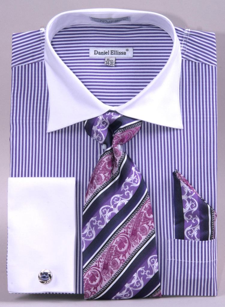 Daniel Ellissa Two Tone French Cuff Dress Shirt DS3775P2 Purple