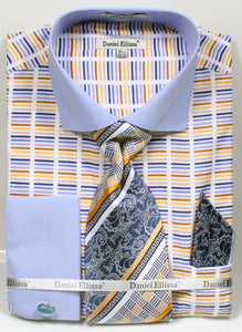Daniel Ellissa Stripe Pattern French Cuff Dress Shirt DS3783P2 Blue