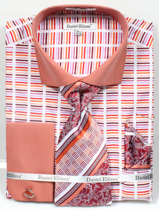 Daniel Ellissa Stripe Pattern French Cuff Dress Shirt DS3783P2 Rust