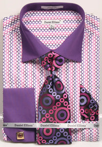 Daniel Ellissa Round Pattern French Cuff Dress Shirt DS3794P2 Purple