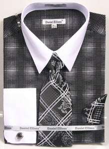 Daniel Ellissa Pattern French Cuff Dress Shirt DS3796P2 Black