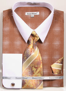 Daniel Ellissa Pattern French Cuff Dress Shirt DS3796P2 Brown