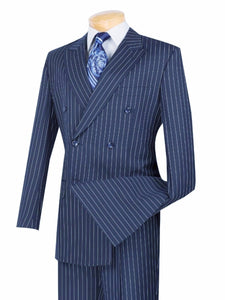 Vinci Regular Fit Double Breasted Stripe 2 Piece Suit (Blue) DSS-4