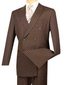 Vinci Regular Fit Double Breasted Stripe 2 Piece Suit (Brown) DSS-4