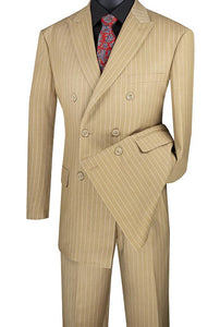 Vinci Regular Fit Double Breasted Stripe 2 Piece Suit (Camel) DSS-4