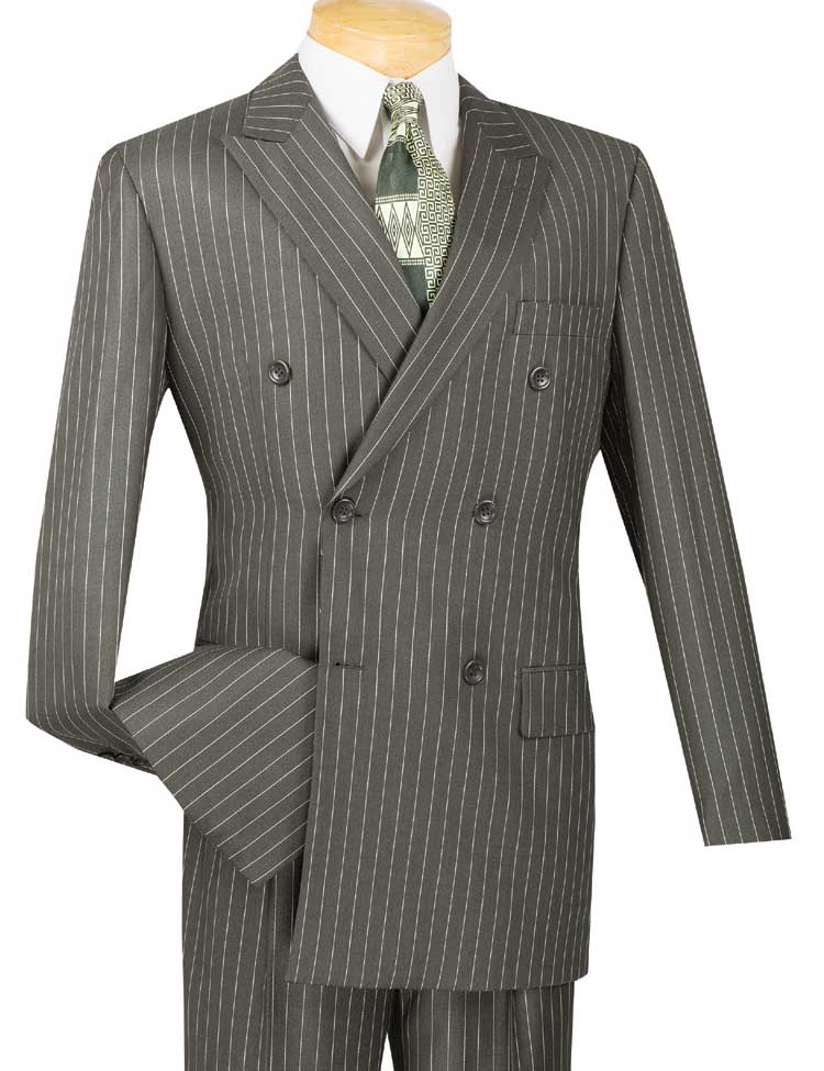 Vinci Regular Fit Double Breasted Stripe 2 Piece Suit (Charcoal) DSS-4