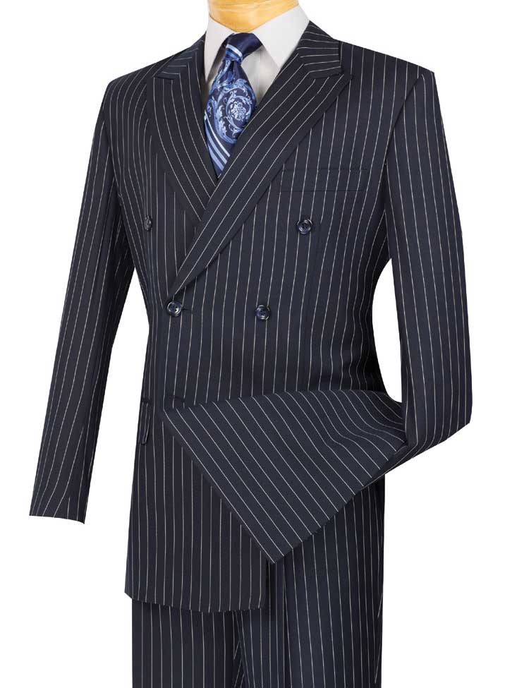 Vinci Regular Fit Double Breasted Stripe 2 Piece Suit (Navy) DSS-4
