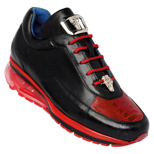 Belvedere - Flash, Genuine Ostrich and Soft Italian Calf Sneaker - Black/Red - E01