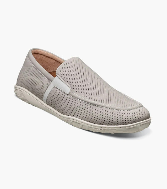 Introducing the Stacy Adams ILAN Perf Moc Toe Slip On in Chalk, featuring a molded heel cup, cushioned footbed, and anatomical arch support by STACY ADAMS for exceptional comfort.