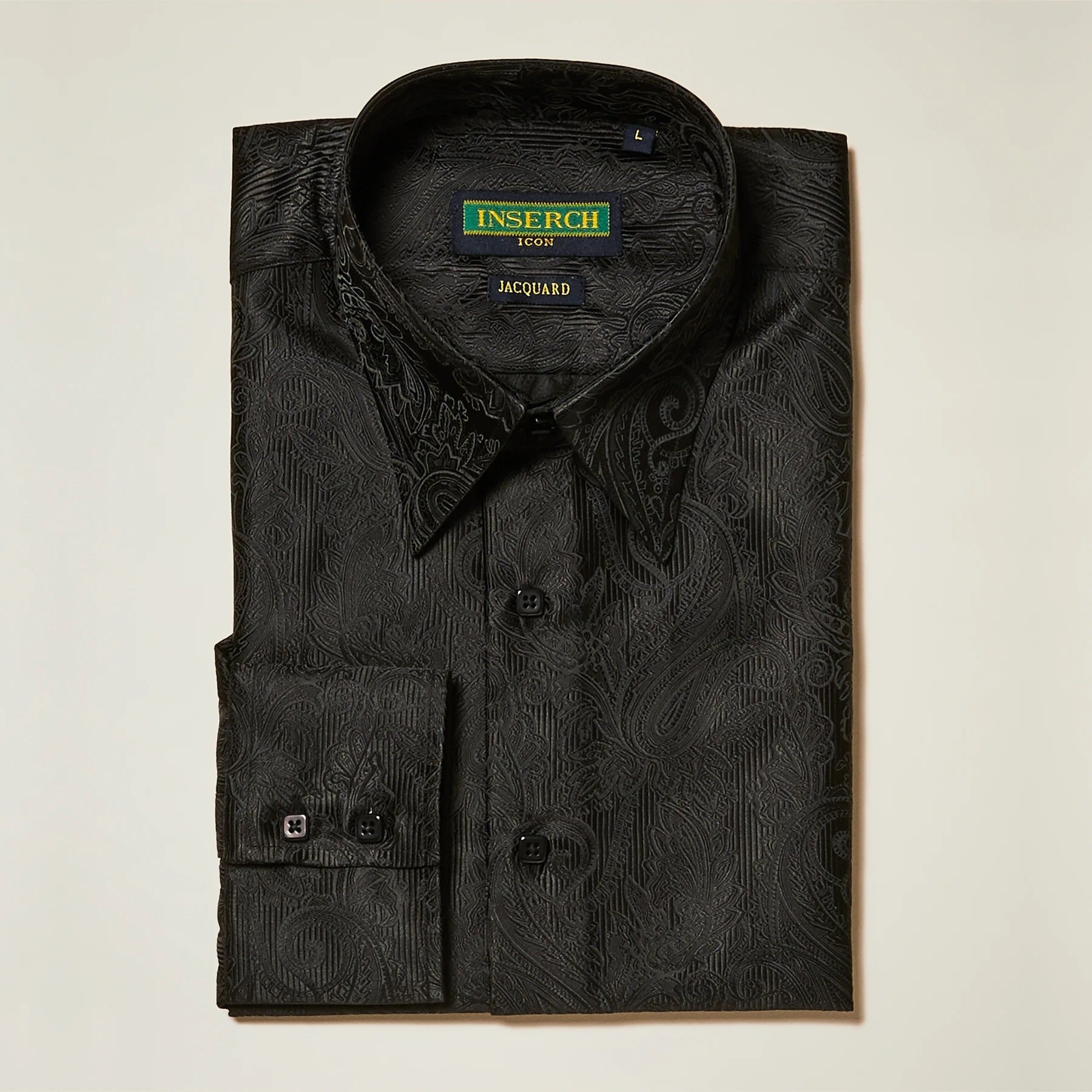 Inserch Long Sleeve Paisley Jacquard Shirt LS005-01 Black
