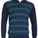 Inserch Multicolor Pixel Pattern Intarsia Polo Sweater 442-44 Storm Blue