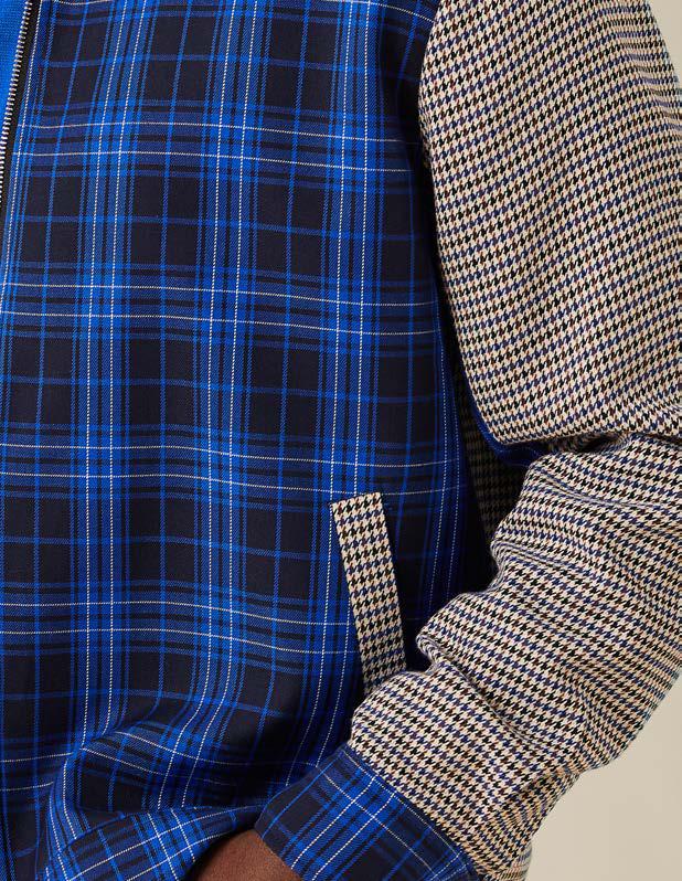 Inserch Plaid with Mini-Houndstooth Full Zip Jacket JS256-13 Royal Blue