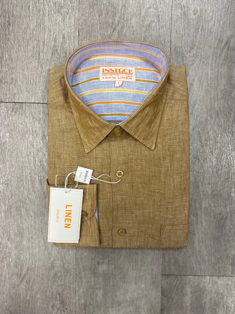 Inserch Premium Linen Yarn-Dye Solid Long Sleeve Shirt 24116-09 Khaki